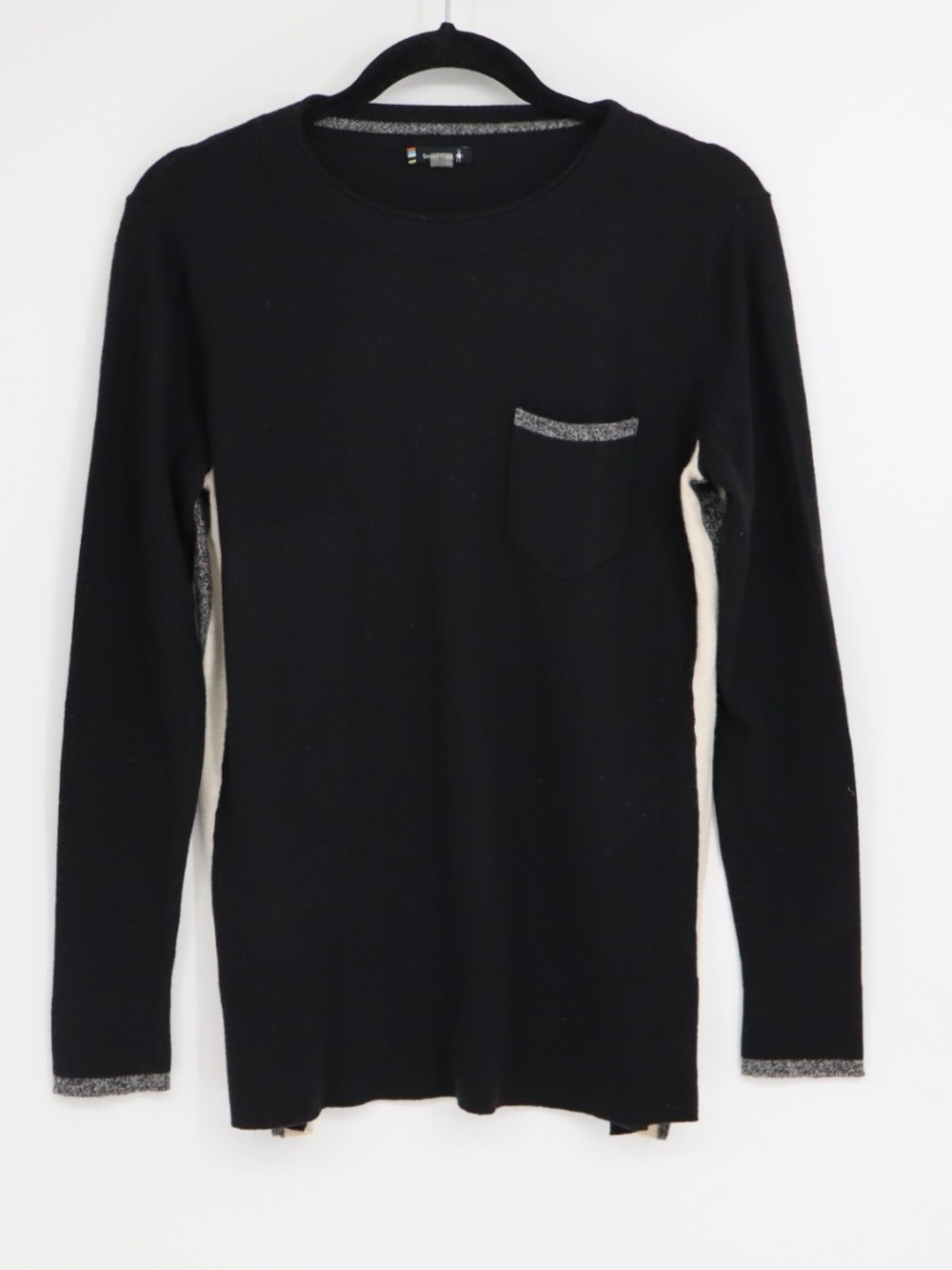 Smartwool Shadow Pine Pocket Sweater Medium Black Gray Merino Wool Blend Layer